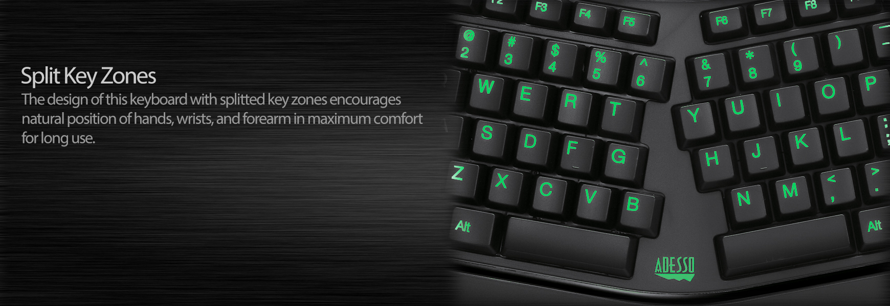 Color illuminated ergonomic keyboard adesso