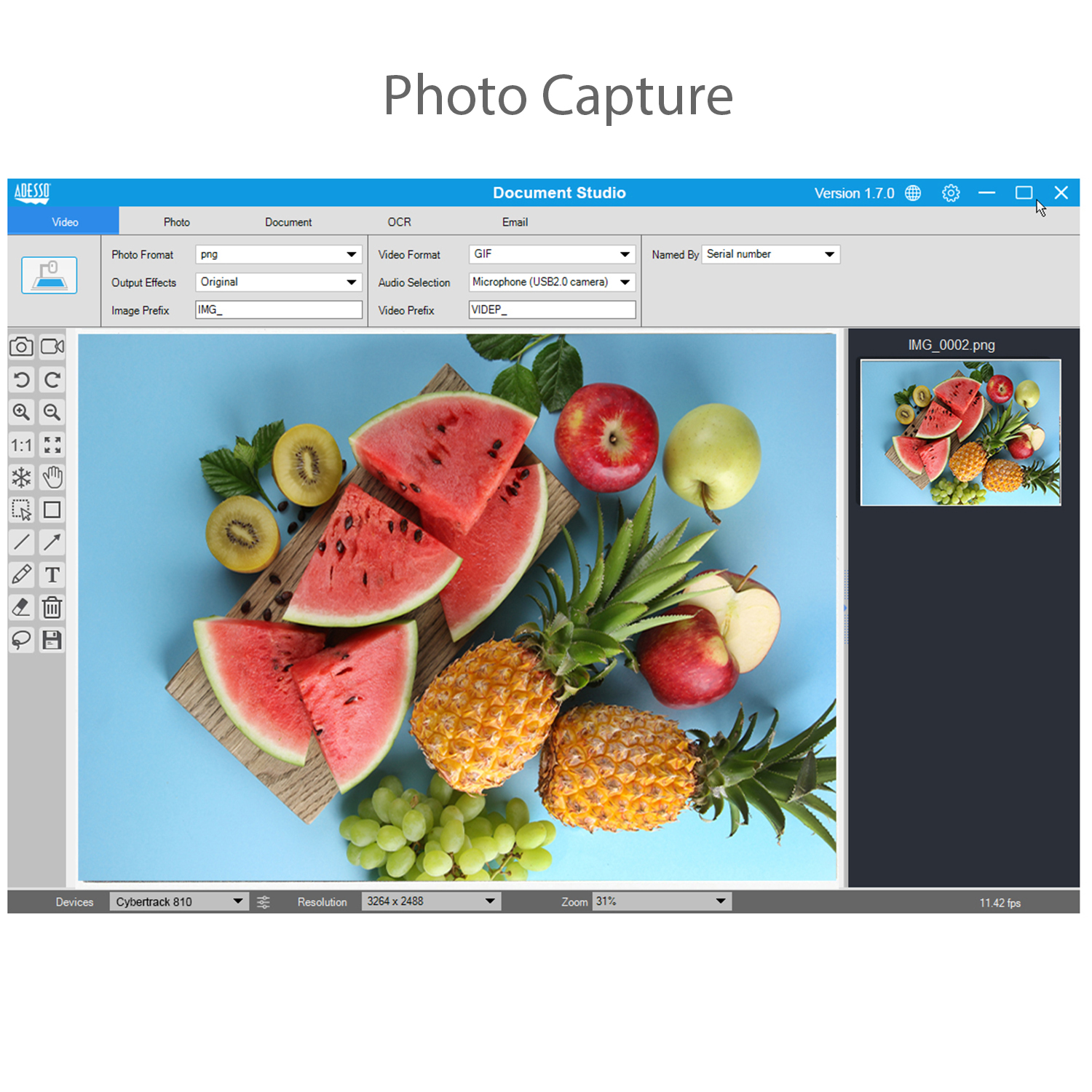 8 Megapixel Fixed-Focus A3 Document Camera Scanner with OCR
